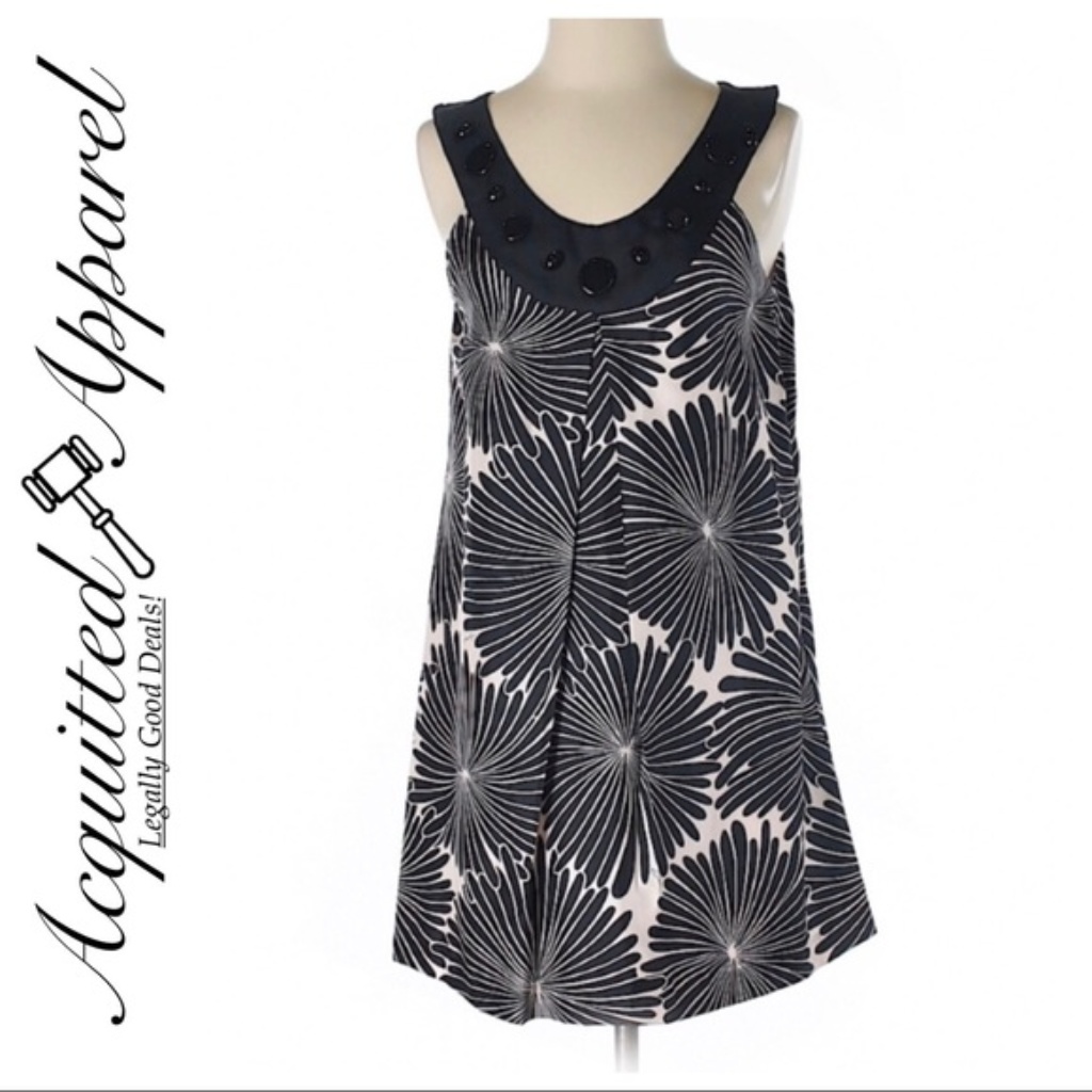 Milly Silk Beaded Neck Top Shirt Black Floral
